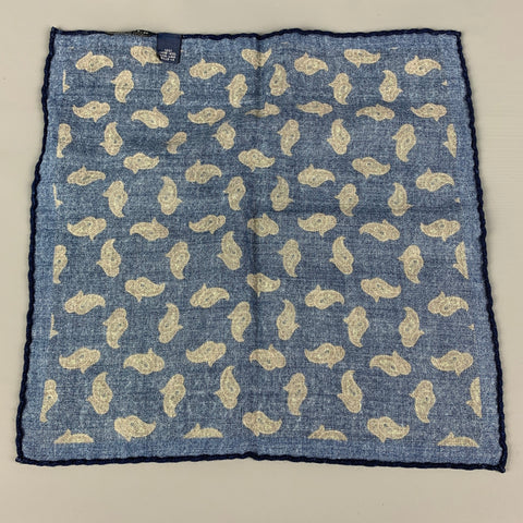 BREUER Navy Tan Paisley Wool Pocket Square