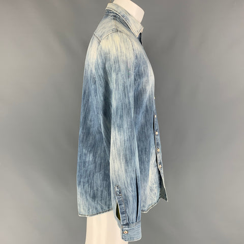 DSQUARED2 Size M Blue Distressed Cotton Denim Long Sleeve Shirt