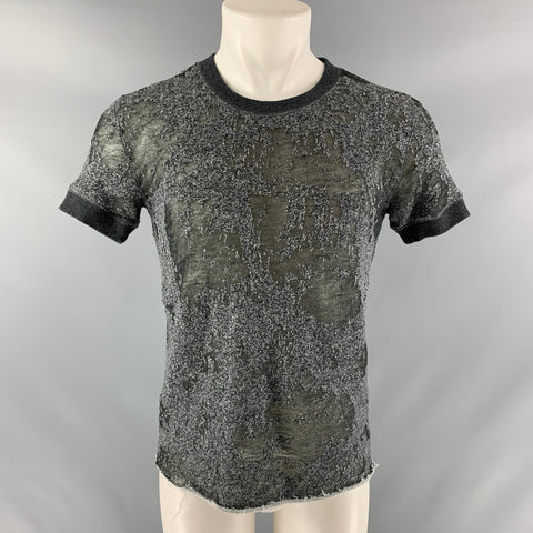 IRO Size XS Dark Gray Distressed Cotton Blend Crew-Neck T-shirt