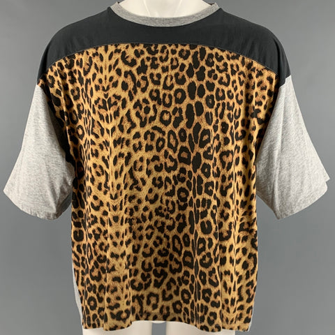 SAINT LAURENT Taille M T-shirt col rond en coton noir marron gris