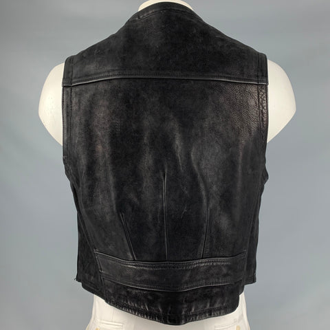 CAP NORD Size XL Black Leather Zip Up Vest