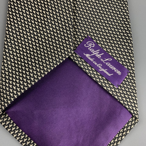 RALPH LAUREN PURPLE LABEL Black & White Print Silk Tie