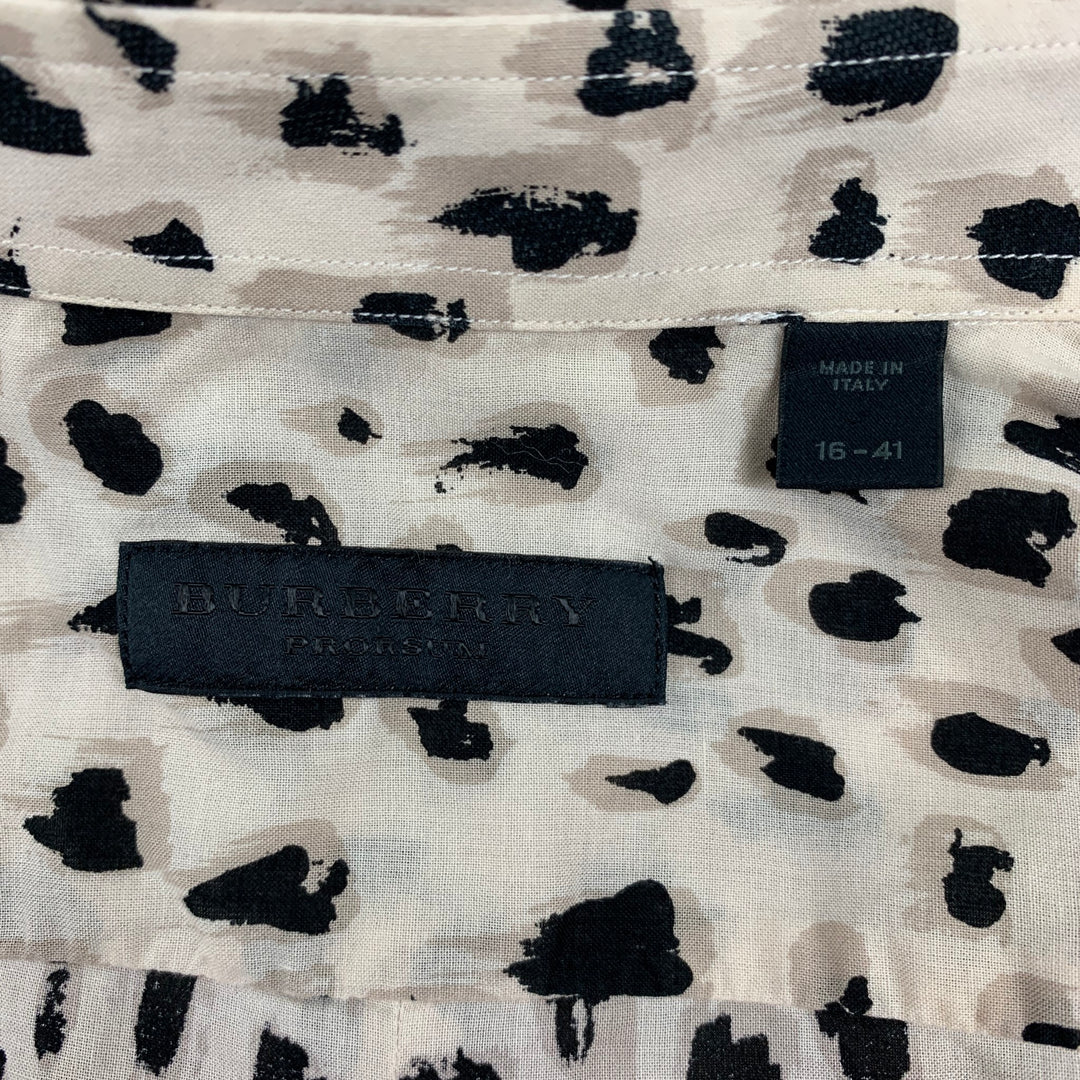 BURBERRY PRORSUM Size S White & Black Animal Print Cotton Long Sleeve Shirt