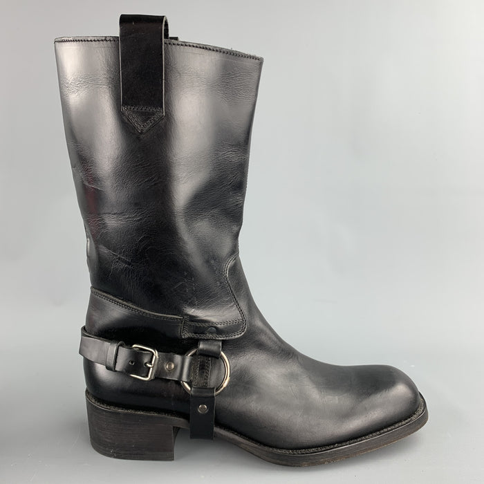 MIU MIU Size 11 Black Leather Harness Pull On Boots