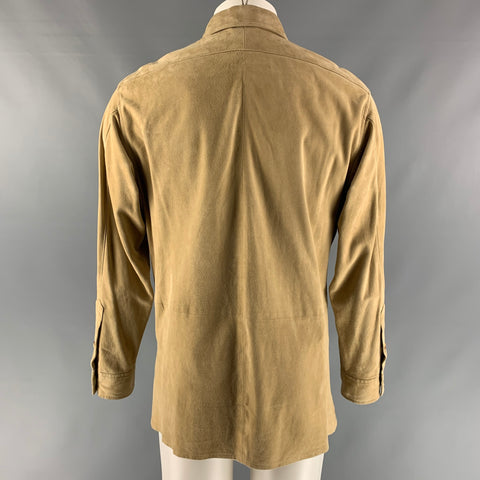 RALPH LAUREN Size M Natural Solid Leather Button Up Long Sleeve Shirt