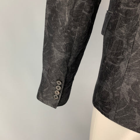 ALLSAINTS Size 36 Charcoal Grey Print Linen Cotton Sport Coat