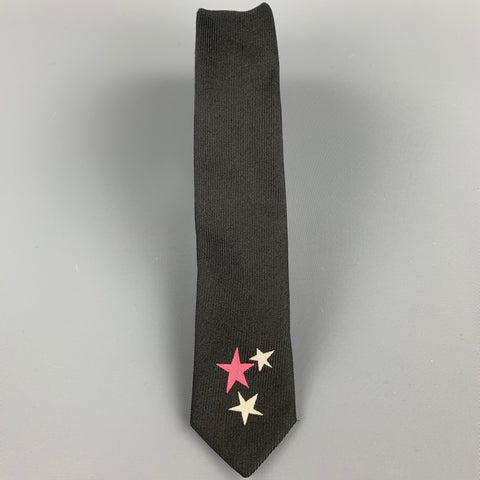 SAINT LAURENT Black Stars Twill Narrow Tie