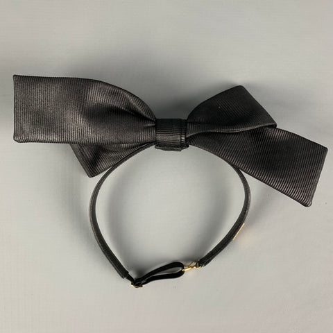 SAINT LAURENT Black Ribbed Polyester Headband Bow Tie