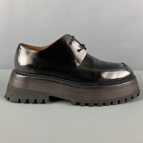 MARSELL Size 7 Black Antique Leather Platform Lace Up Shoes