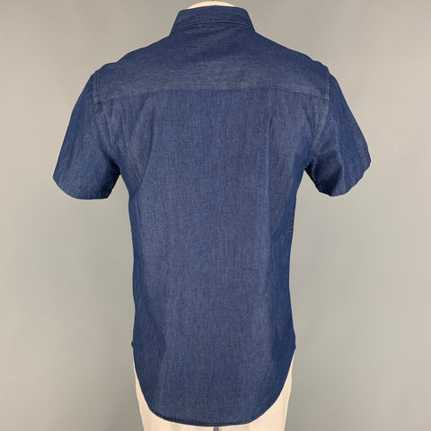 SATURDAYS NYC Size L Blue Cotton Button Down Short Sleeve Shirt