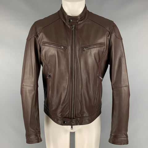 KENT &amp; CURWEN Taille M Veste zippée en cuir massif marron