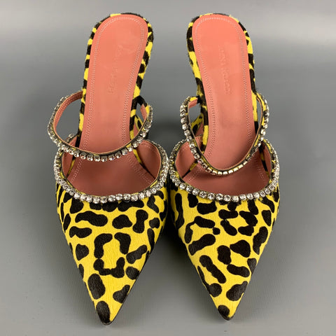 AMINA MUADDI Size 8 Yellow & Black Animal Print Pony Hair Leopard Pumps