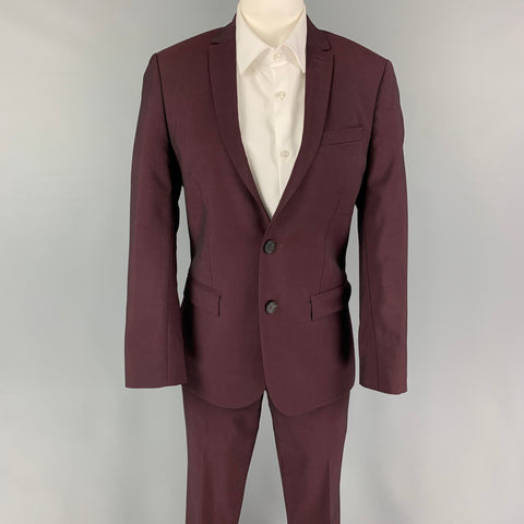 THE KOOPLES Size 34 Burgundy Wool Mohair Notch Lapel Suit