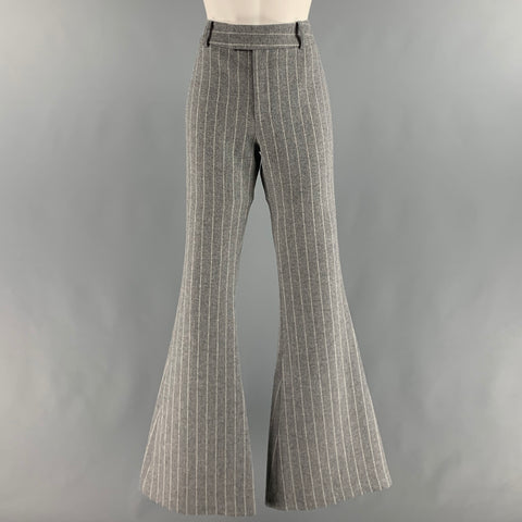 SMYTHE Size 4 Grey Cream Wool Blend Chalk stripe Boot Cut Dress Pants