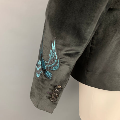 PAUL SMITH Kensington Fit Size 40 Regular Black Embroidery Velvet Notch Lapel Sport Coat