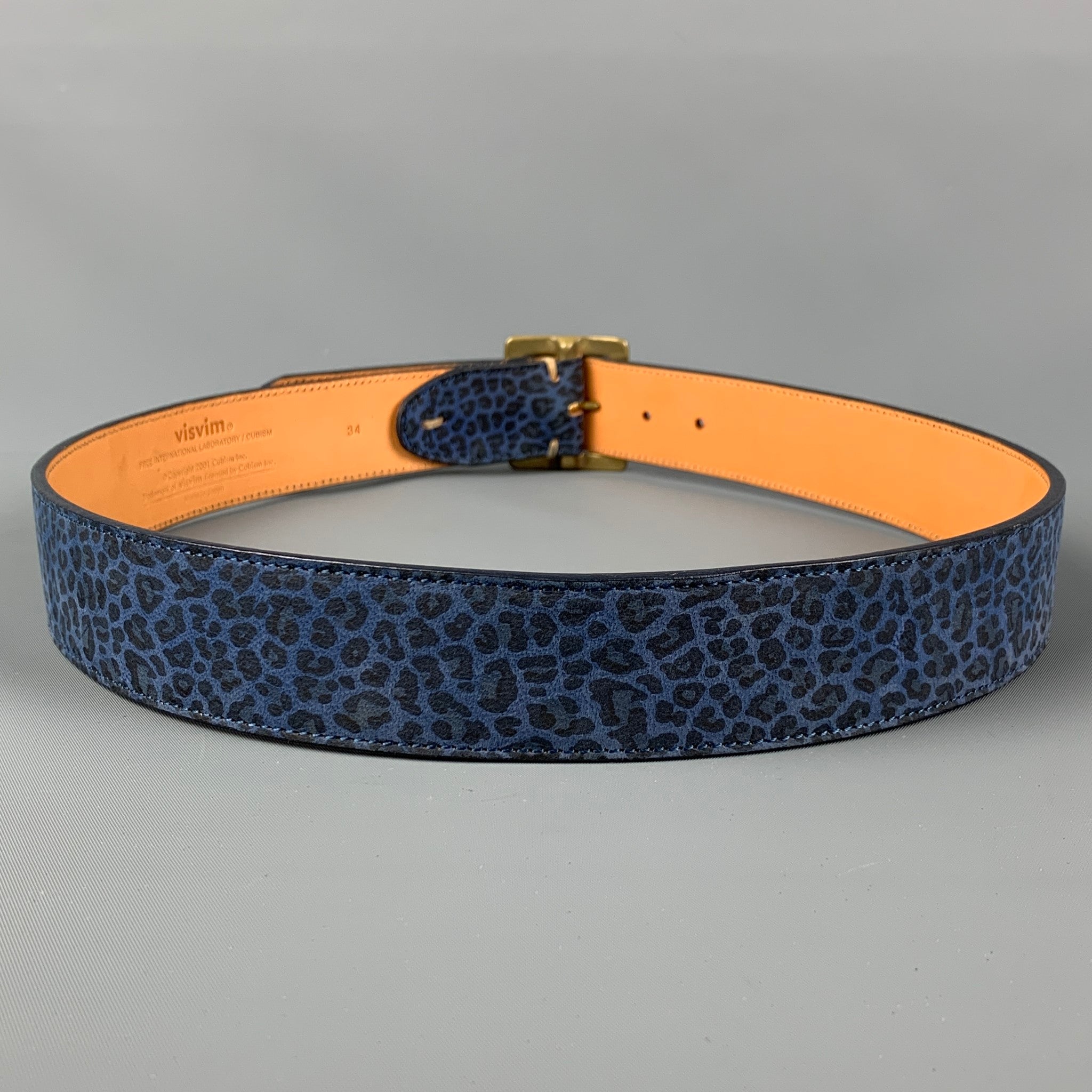 VISVIM Size 34 Blue Black Animal Print Leather Belt