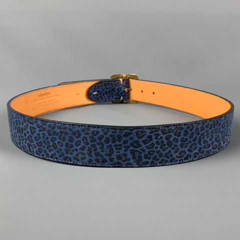 VISVIM Talla 34 Cinturón de cuero con estampado animal azul negro