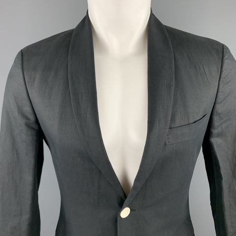 MICHAEL BASTIAN Size 36 Navy Linen / Cotton Shawl Collar Sport Coat