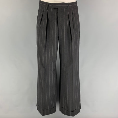 Vintage JEAN PAUL GAULTIER Size M Charcoal White Chalkstripe Virgin Wool Suit