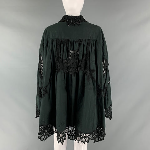 JUDY HORNBY Size S Black Cotton Eyelet Oversized Casual Top
