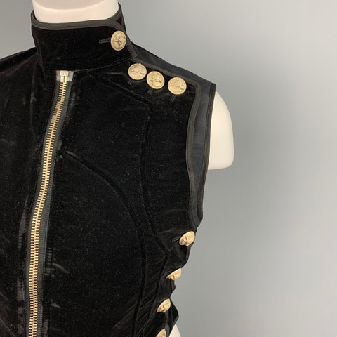 Vintage JEAN PAUL GAULTIER Tamaño 6 Chaleco de botón de cabeza de toro de terciopelo negro