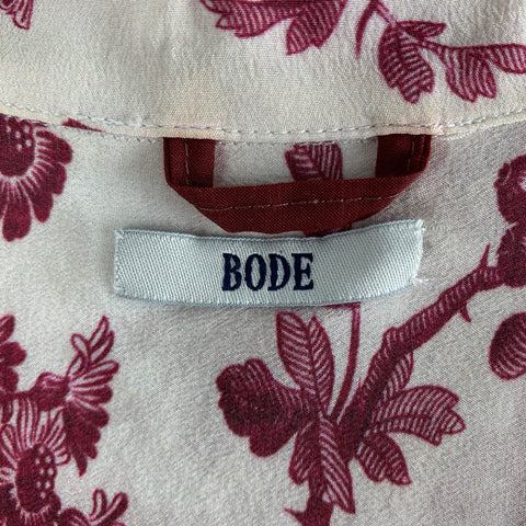 BODE Size L Off White Burgundy Floral Rayon Camp Short Sleeve Shirt