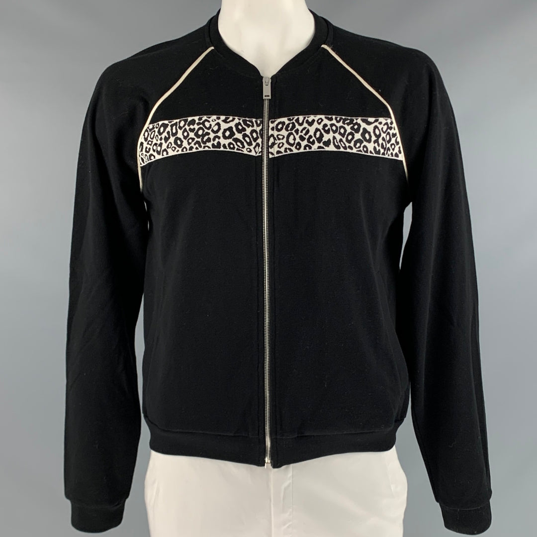 ALEXANDER MCQUEEN Size XL Black White Cotton Zip Up Cardigan