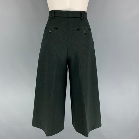 SAINT LAURENT Pantalón de vestir culotte de lana virgen verde oscuro talla 2