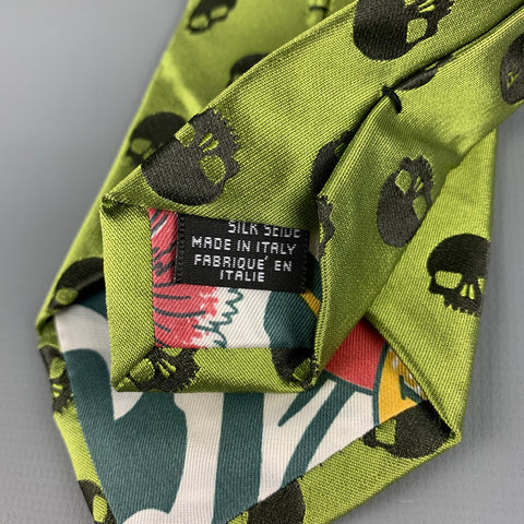 JOHN RICHMOND Green Skull Silk Tie