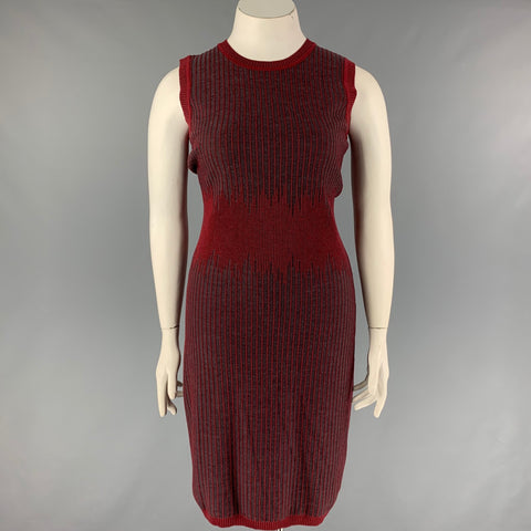 CAROLINA HERRERA Taille L Robe fourreau à rayures en laine gris bordeaux
