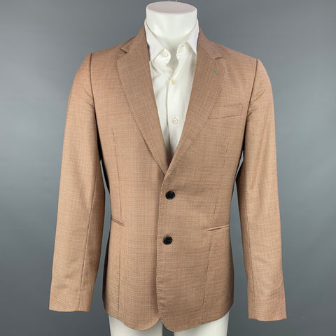 PAUL SMITH Soho Fit Size 40 Tan & Brown Houndstooth Wool Notch Lapel Sport Coat