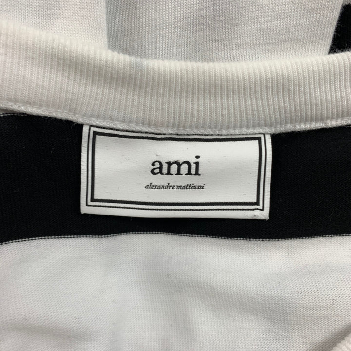 AMI by ALEXANDRE MATTIUSSI Size XL Black & White Stripe Cotton Crew-Neck Pullover