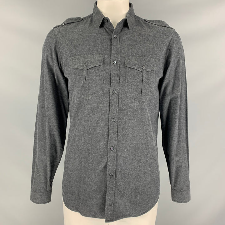 BURBERRY PRORSUM Fall 2010  L Gray Cotton Button Up Long Sleeve Shirt