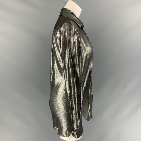 JULIEN DAVID Size L Silver Metallic Silk Blend Blouse