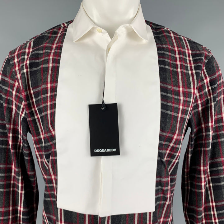 DSQUARED2 Size S Grey Black Red Plaid Cotton Tuxedo Long Sleeve Shirt