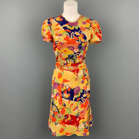 Collection RALPH LAUREN Taille 2 Robe ceinturée en soie florale multicolore