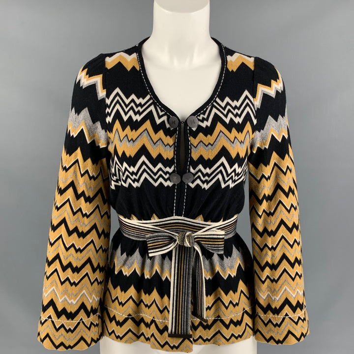 MISSONI Size 2 Mustard Black & White Wool / Nylon Knitted Dress Top