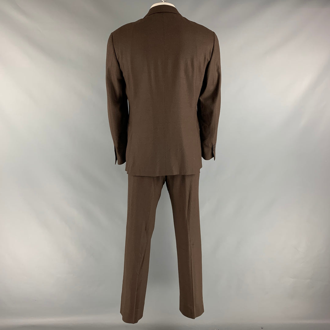 ISAIA Size 42 Regular Brown Solid Wool Notch Lapel Suit