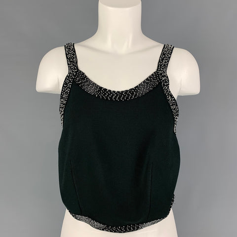 GIORGIO ARMANI Talla 8 Top de vestido con tirantes de cuentas en mezcla de viscosa negra