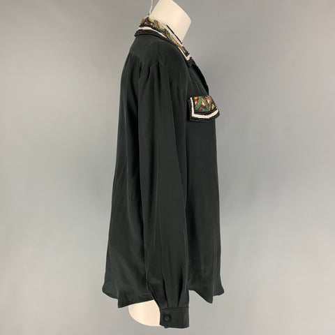 BOB MACKIE Taille 8 Blouse à manches longues en perles de soie noire
