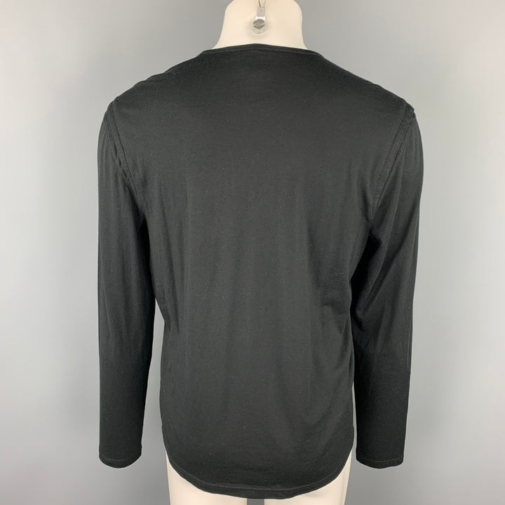 JOHN VARVATOS Size L Black Cotton / Wool V-Neck T-shirt