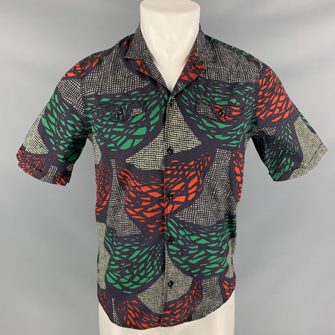 BURBERRY PRORSUM Spring 2012 Size S Multi-Color Print Cotton Button Up Short Sleeve Shirt