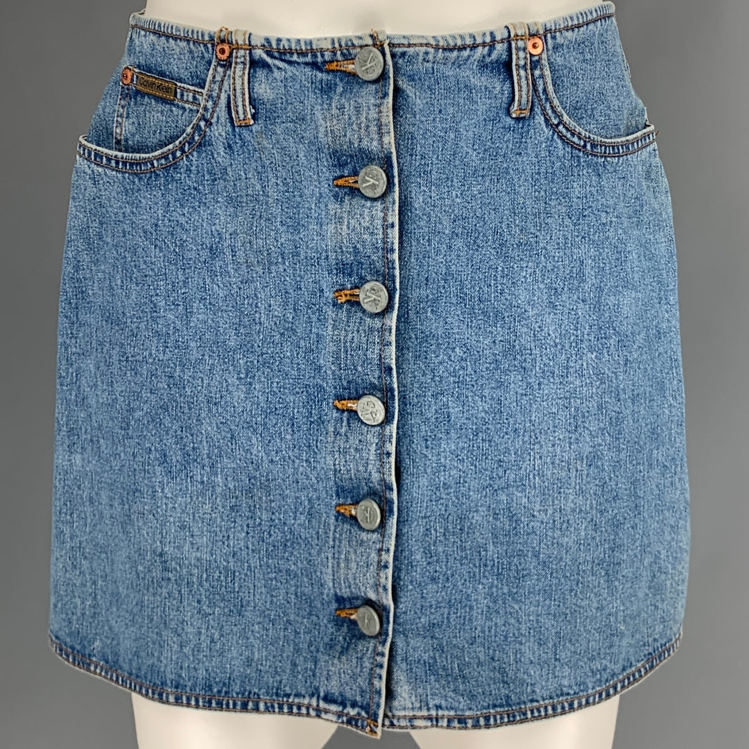 CALVIN KLEIN Taille 8 Mini-jupe boutonnée en coton bleu