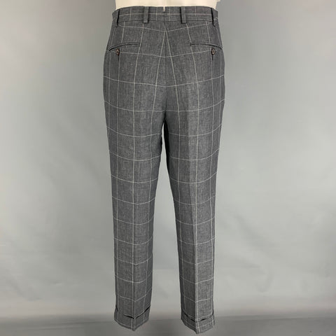 SUIT SUPPLY Size 38 Charcoal White Window Pane Linen Notch Lapel Suit