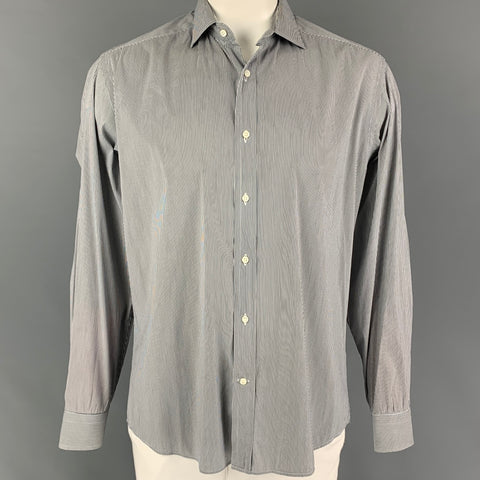 RALPH LAUREN Black Label Size L Black White Stripe Cotton Polyamide Long Sleeve Shirt