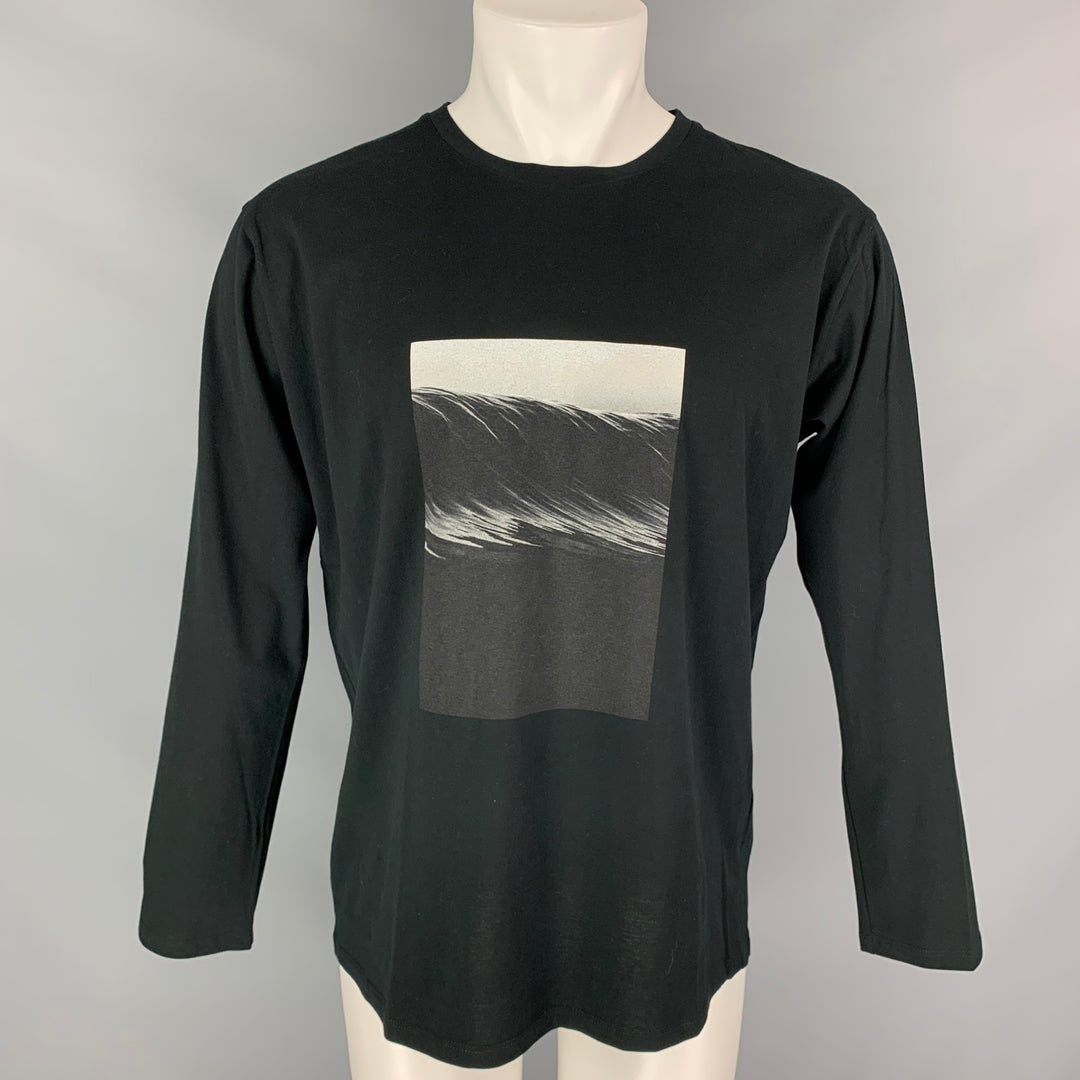 EVEREST ISLES Size M Black Dark Wave Graphic Cotton Pacific Long Sleeve T-shirt