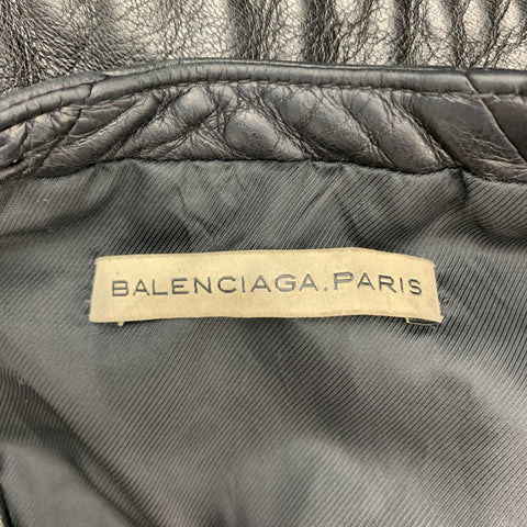 BALENCIAGA Size 8 Black Quilted Leather Biker Moto Jacket