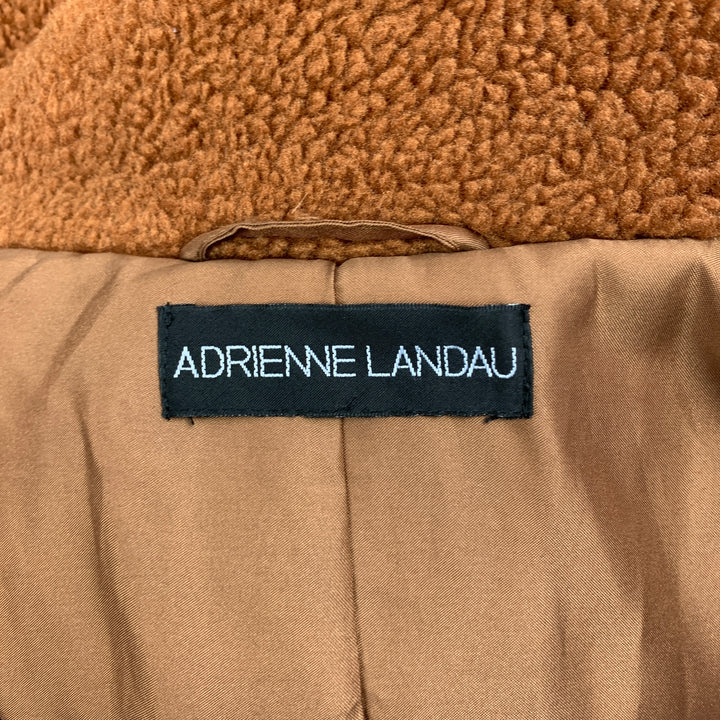ADRIENNE LANDAU Size M Brown Polyester Textured Faux Fur Coat