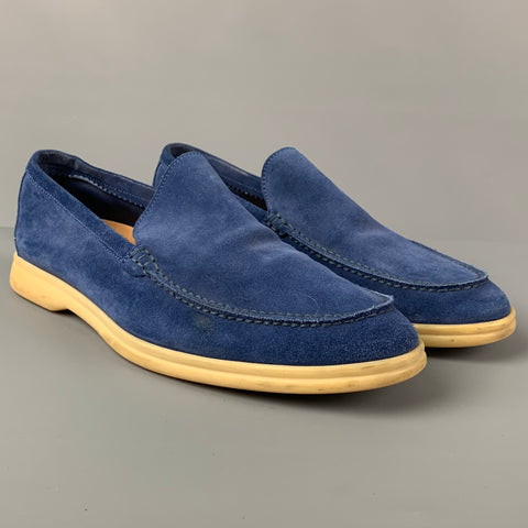 LORO PIANA Size 10 Blue Suede Slip On Summer Walk  Loafers