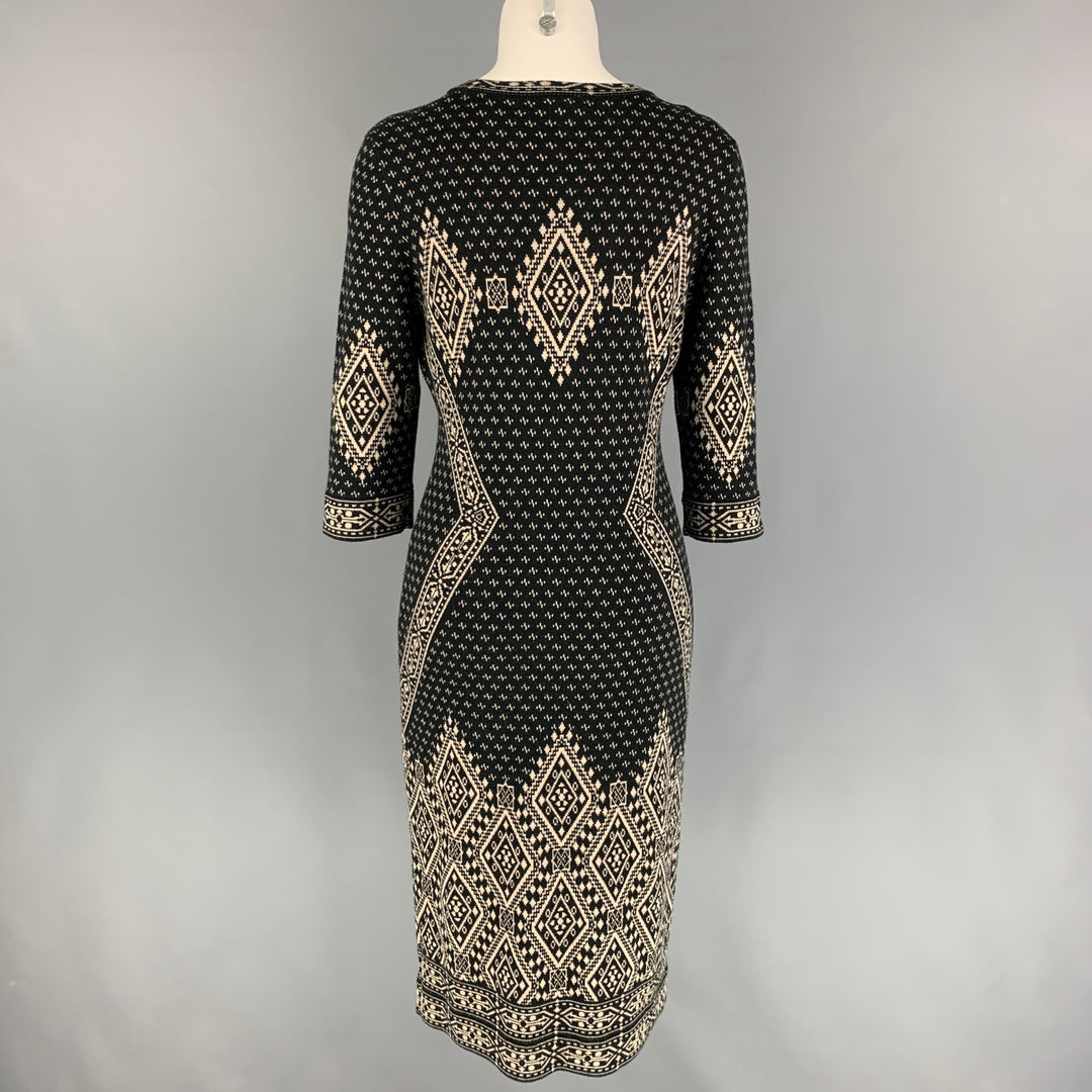 SAKS FIFTH AVENUE Size M Black White Cotton Blend 3/4 Sleeves Dress Sui Generis Designer Consignment SAKS FIFTH AVENUE Size M Black White Cotton Blend 3/4 Sleeves Dress Sui Generis Designer Consignment